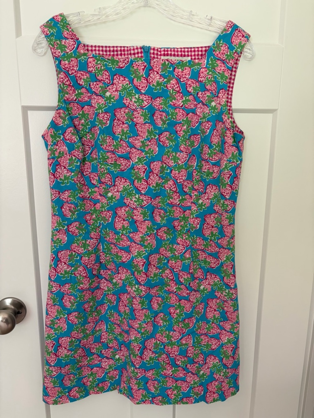 Lilly Pulitzer Strawberry Shift Dress Womens Blue Pink No Size Tag - Like 8/10